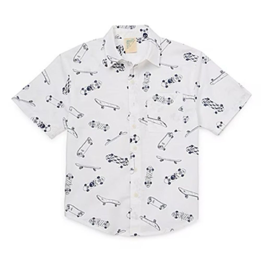 NWT Boys Skateboard Print Short Sleeve Button-Up Shirt – Size 4/5